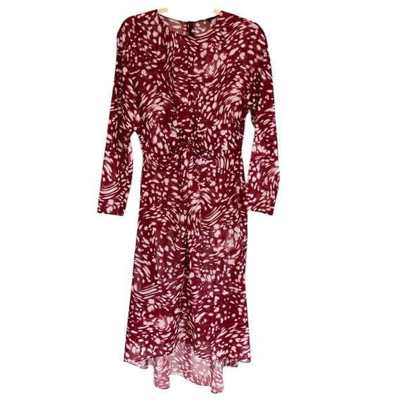 Maje Asymmetrical Twist Front Midi Dress Red White FR 3 US Large Contemporary - Picture 2 of 8